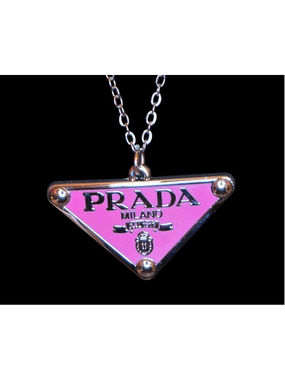 Women's Prada Pink and Silver Triangle Logo Necklace 16"-18"